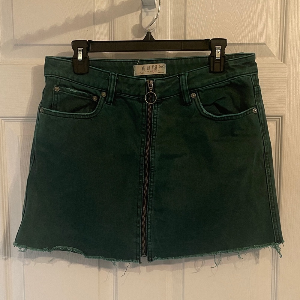 Free People Green Denim Mini Skirt. Worn 3x GUC